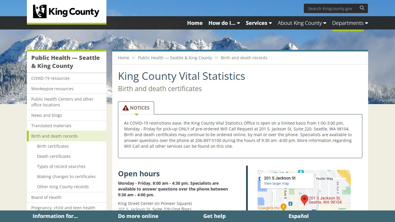 King County Vital Statistics - King County - King County, Washington