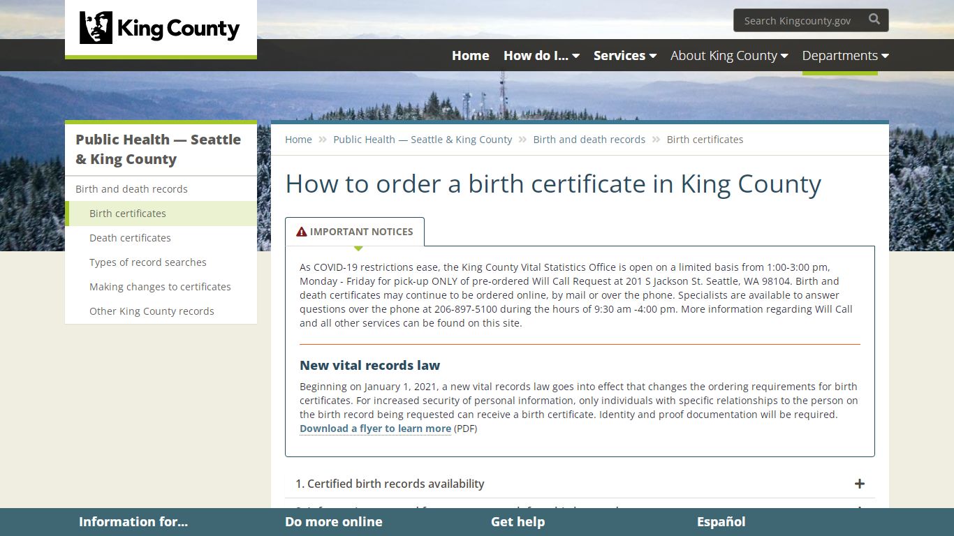 How to order a birth certificate in King County - King County