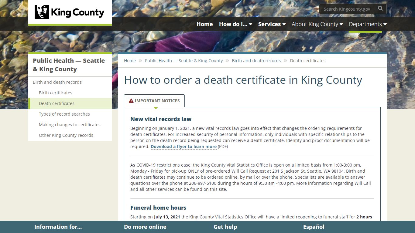 How to order a death certificate in King County - King County